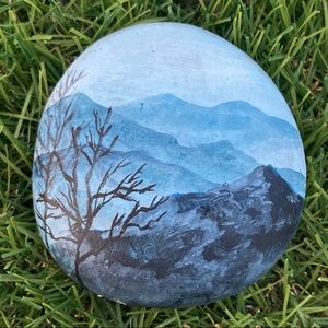 Mountains Silhouette Hand Painted River Rock